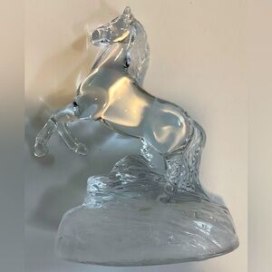 Cristal D'Arques Clear Glass Rearing Horse Figurine, w/ Frosted Base